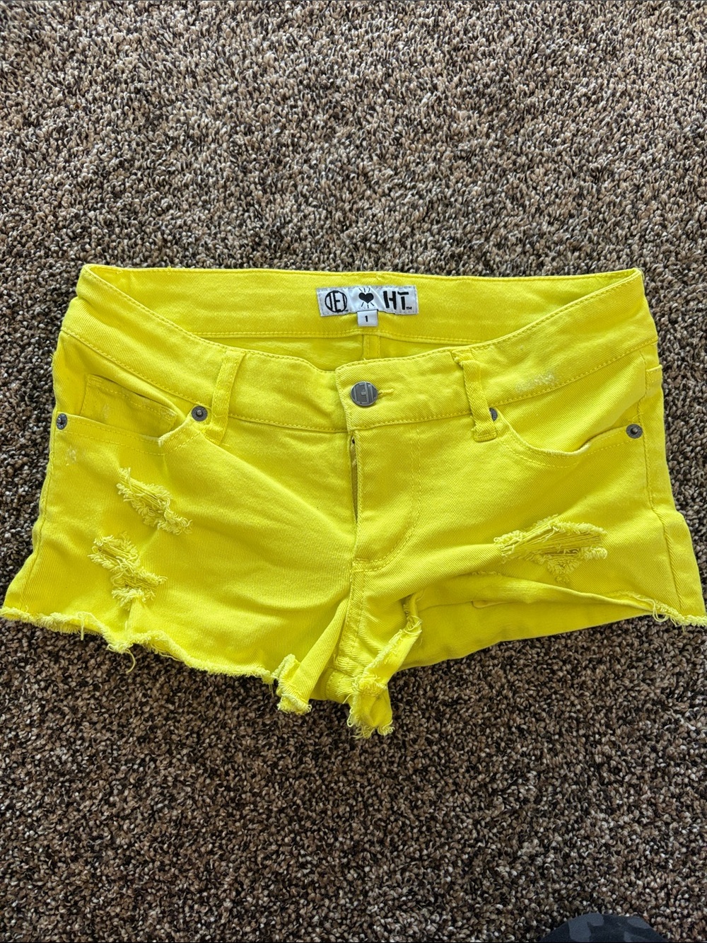 Hot Topic Neon Yellow Distressed Jean Shorts